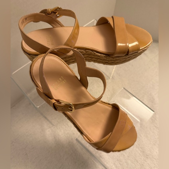 Stuart Weitzman Espadrille Wedge Sandals Nude Leather Size 8.5 | Italy - Picture 5 of 10